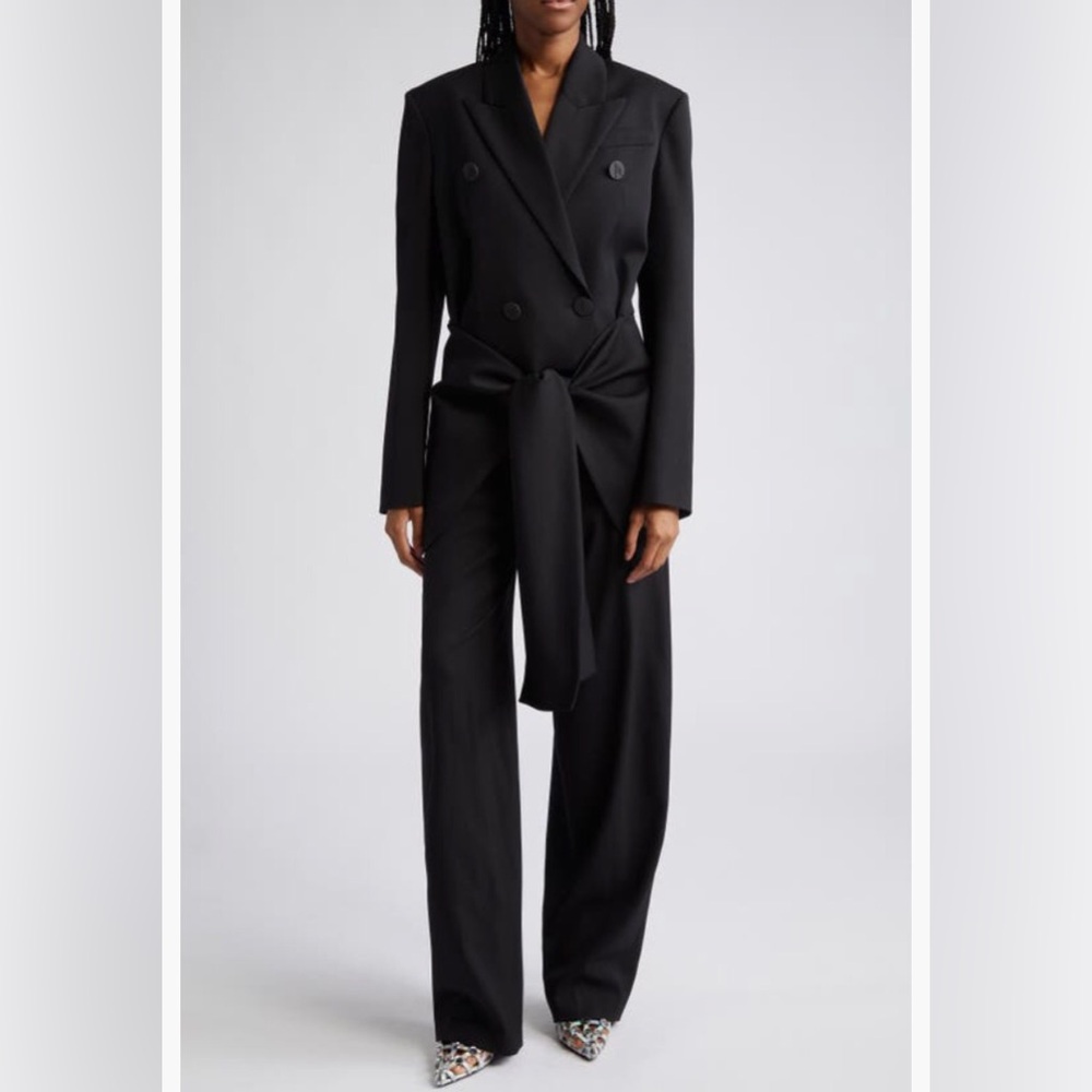 NWT $1700 The Attico Knotted Detail Stretch Wool Blazer 0 US / 38 IT, BLACK! - Picture 2 of 8